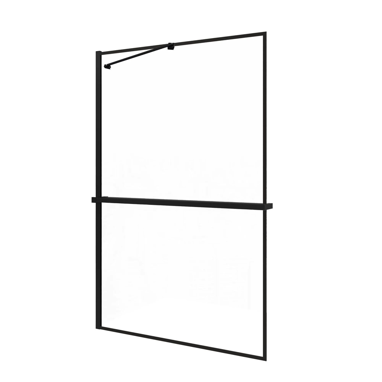 AICA 90x200cm Walk In Schwarz Aluminiumrahmen Duschwand mit Duschregal Handtuchhalter mit Stabilisator Duschabtrennung 8mm NANO Glass F070B