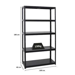 Schwarzes PROREGAL Schwerlastregal Steel Eagle, 180x100x40 cm, mit 5 Böden für Regale & Regalböden.