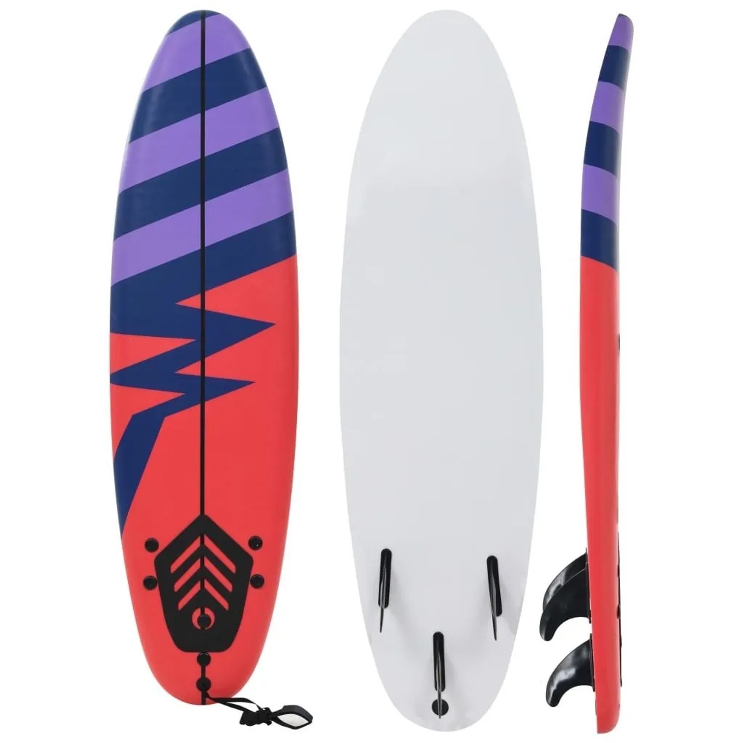 vidaXL Surfbrett 170 cm mit Streifenmuster in Blau, Lila und Rot. Wassersport für Anfänger.