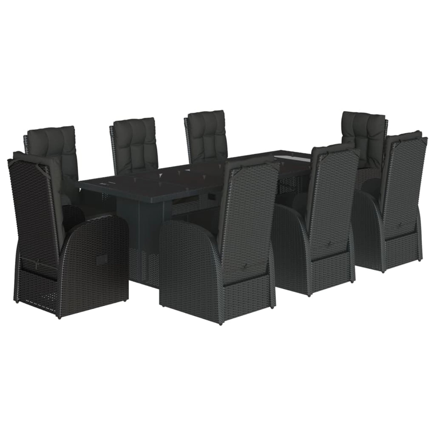 vidaXL 9-Tlg Garten-Essgruppe mit Kissen Schwarz Poly Rattan 3277659