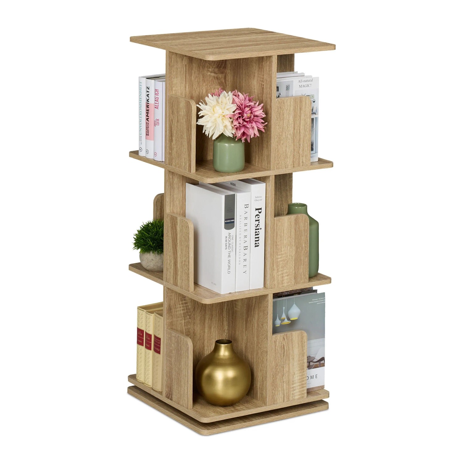 Relaxdays Bücherregal Holzwerkstoff Stahl Natur Drehbar 95 cm x 39 cm x 39 cm 14,5 kg