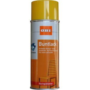 OBI Buntlack Spray RAL 1021 Rapsgelb, hochglänzend, 400ml Dose.