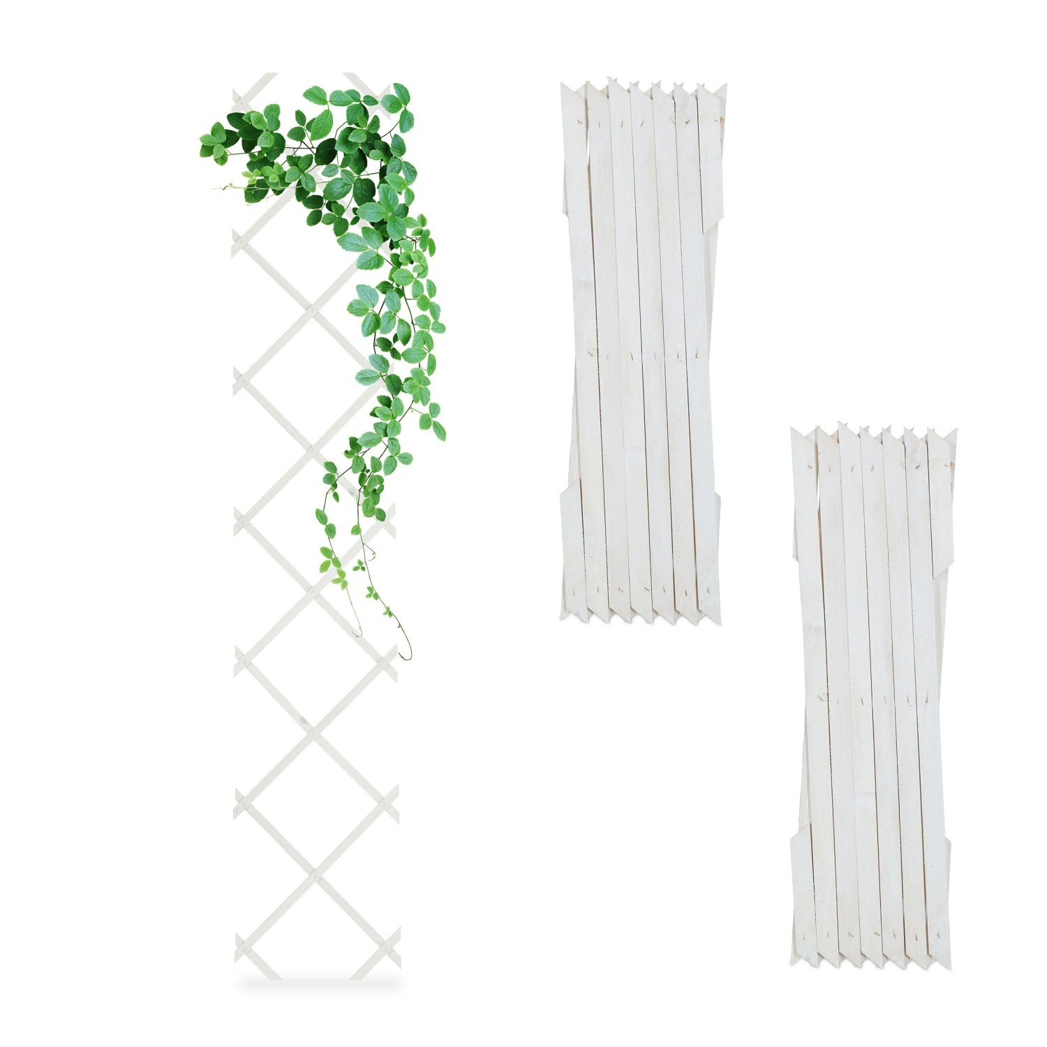 Relaxdays Rankgitter Tannenholz Weiß Ausziehbar 3er Set 180 cm x 30 cm x 1 cm