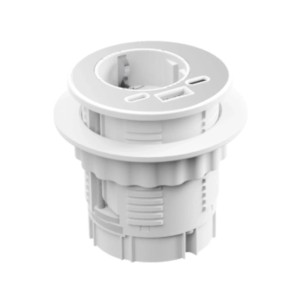 Weiße kalb Energon Einbausteckdose mit USB-A, USB-C und Dataexchange für Möbel.