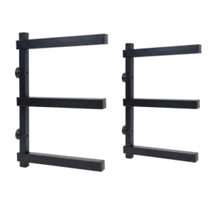 Zwei schwarze PROREGAL Kragarmregale aus Stahl mit 3 Ebenen für Wandmontage. Ideal für Holzlagerung & Garage.