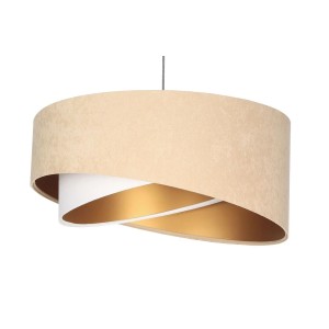 Licht-Erlebnisse Hängelampe Rund Ø 50 cm Stoff Velours Optik Beige Gold Weiß E27