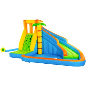 Home Deluxe Hüpfburg Vivi mit Rutsche, Kletterwand, Planschbecken und Gebläse für Spiel & Spaß im Garten.