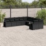 Schwarze 10-tlg. vidaXL Garten-Sofagarnitur aus Poly Rattan mit Kissen.