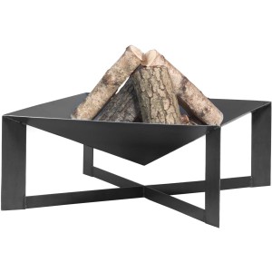 Quadratische Wilk Feuerschale Cuba aus Stahl mit Holzscheiten, 70x70x30 cm.