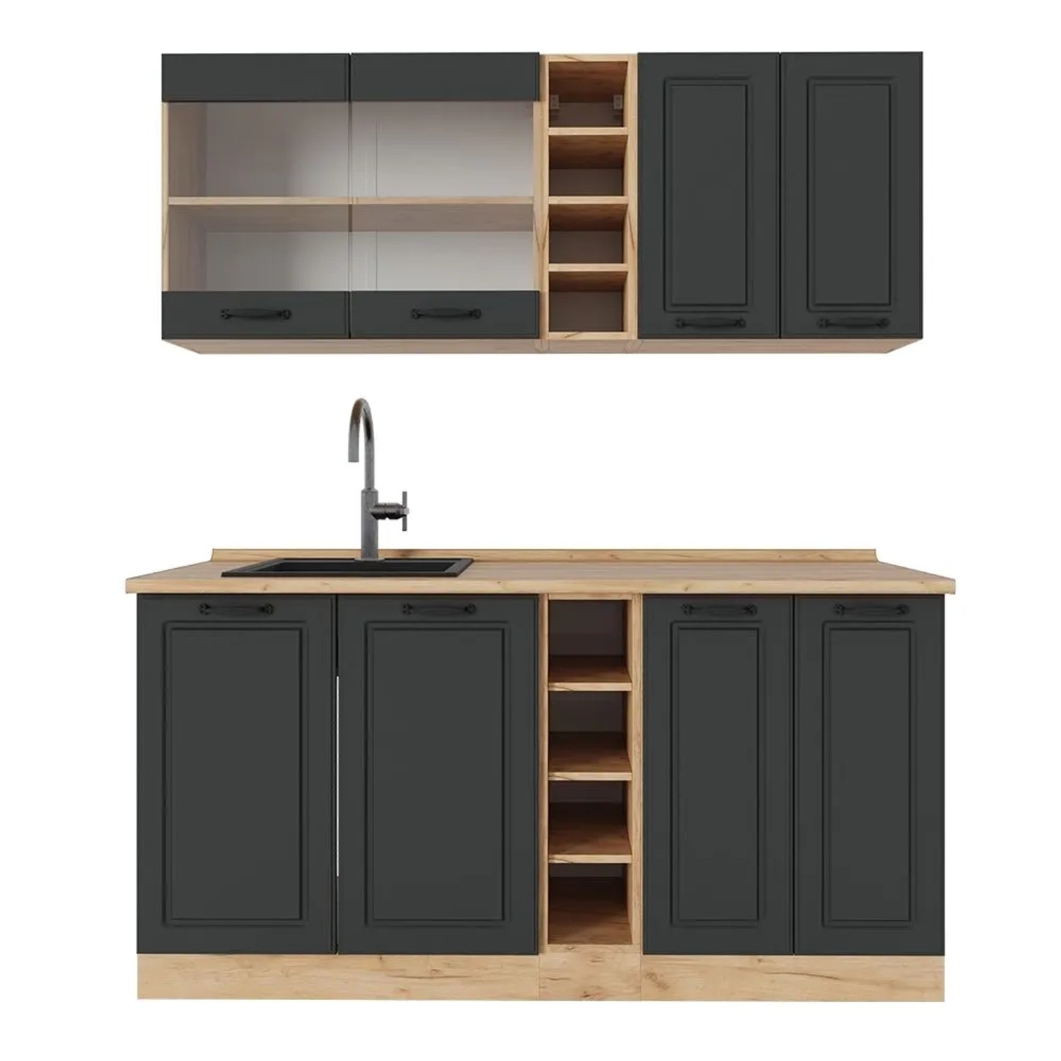 Vicco R-Line Singleküche Anthrazit Landhaus Goldkraft Eiche 160 cm ohne Arbeitsplatte ohne E-Geräte