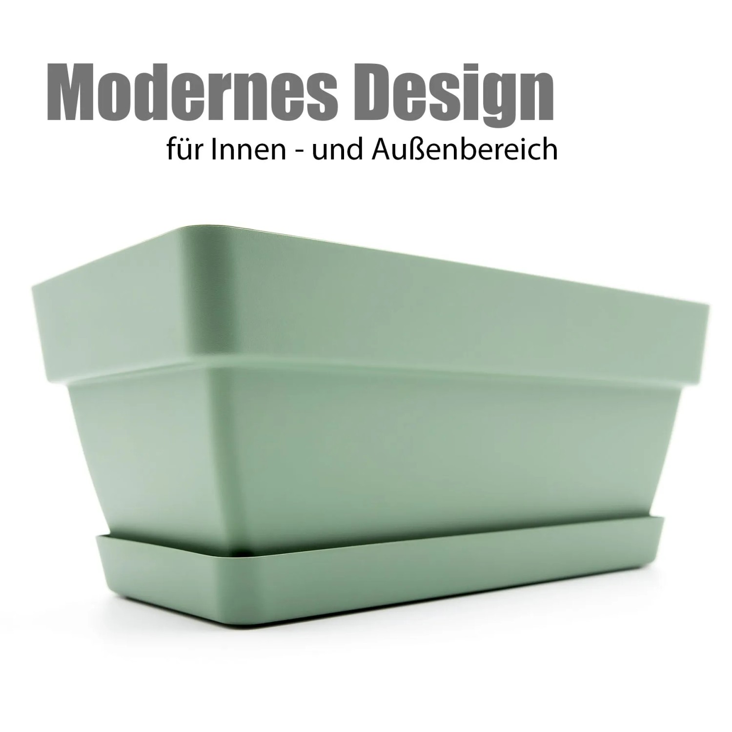 BigDean 3er Set Blumenkästen, 40 cm, olivgrün, Kunststoff, mit Untersetzer. Für Balkon und Innenbereich.