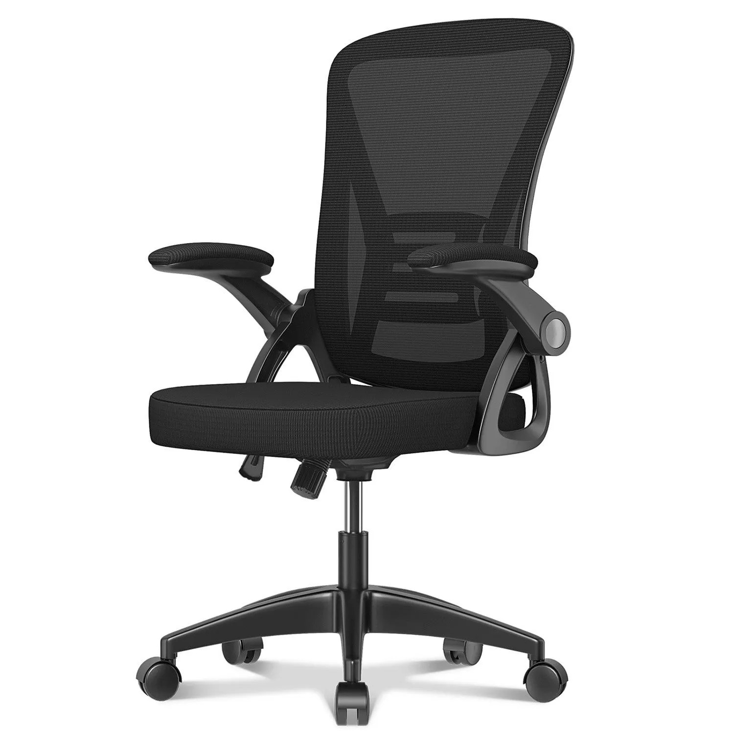 Rattantree Ergonomischer Drehstuhl mit Klapparmlehnen Höhenverstellbar Mesh Rückenlehne Schwarz