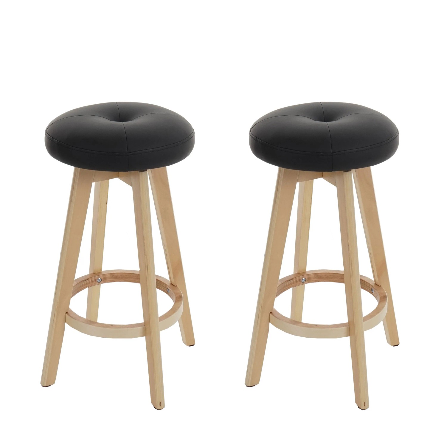 PROREGAL 2er-Set Barhocker Drehbar Und Einfach Sitzhöhe 67cm Holz Kunstleder Drehbar Schwarz Helle Beine Barstuhl Tresenhocker
