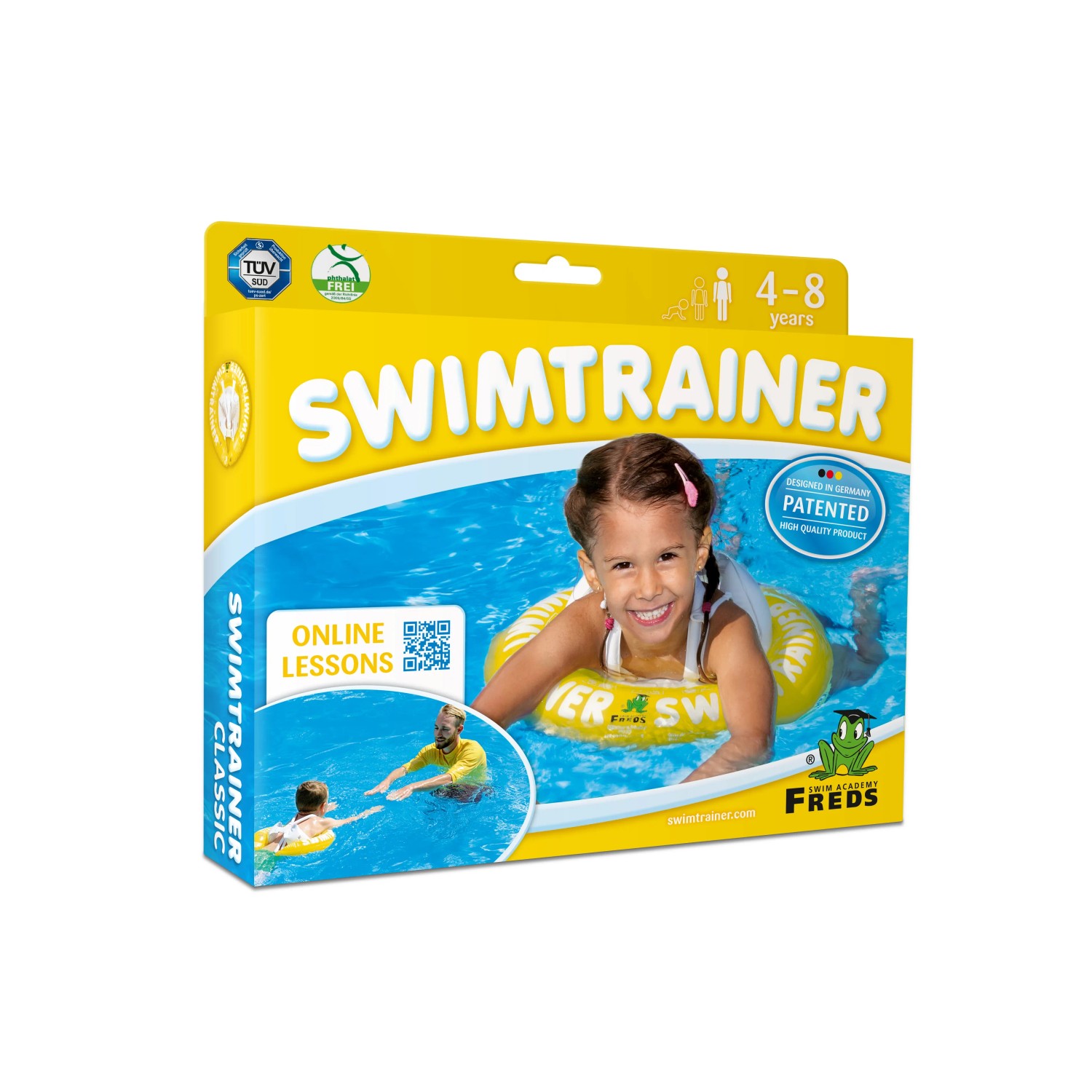 Verpackung des Freds Swim Academy Schwimmreifen Classic Gelb für Kinder von 4-8 Jahren.