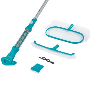Bestway Pflegeset Akkubetriebener Poolsauger Kescher Poolbürste Pools Bis 610 cm