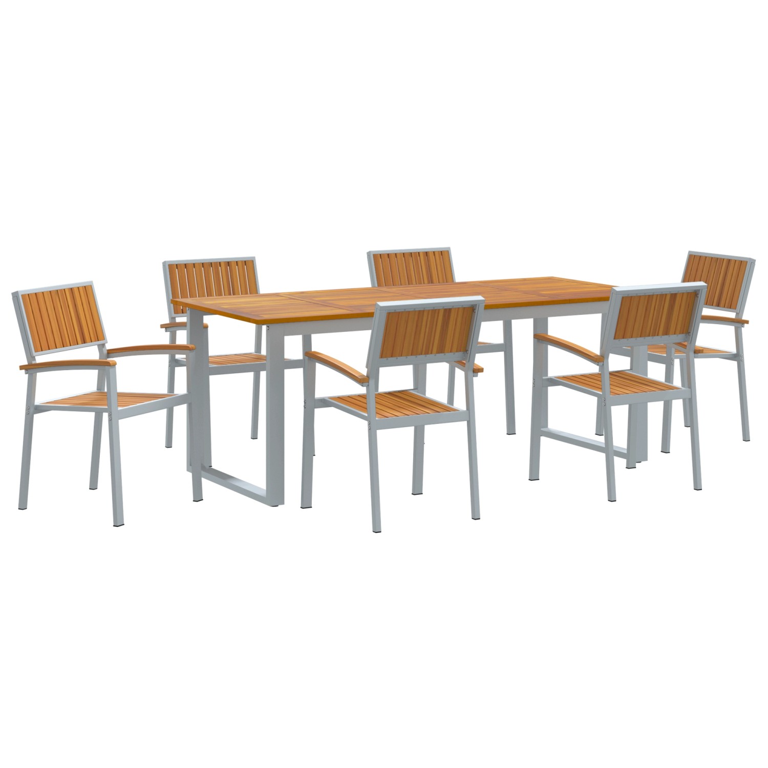 vidaXL 7-tlg Garten-Essgruppe Grau Stahl und Massivholz Akazie 3284357 günstig online kaufen