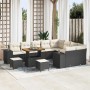 Schwarzes 12-tlg. vidaXL Garten-Sofa-Set aus Poly Rattan mit höhenverstellbarem Tisch und Hockern.