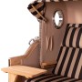 Detailansicht des GarWoh Strandkorbs Rantum Grande Teak mit grau-braun gestreiftem Dessin.