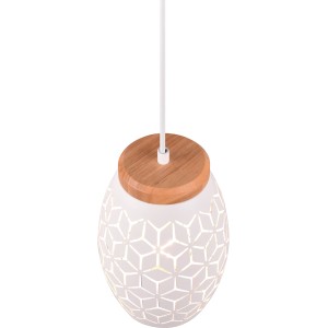Weiße Reality Pendelleuchte Bidar mit Holzdetails, 1-flammig, für gemütliches Licht.