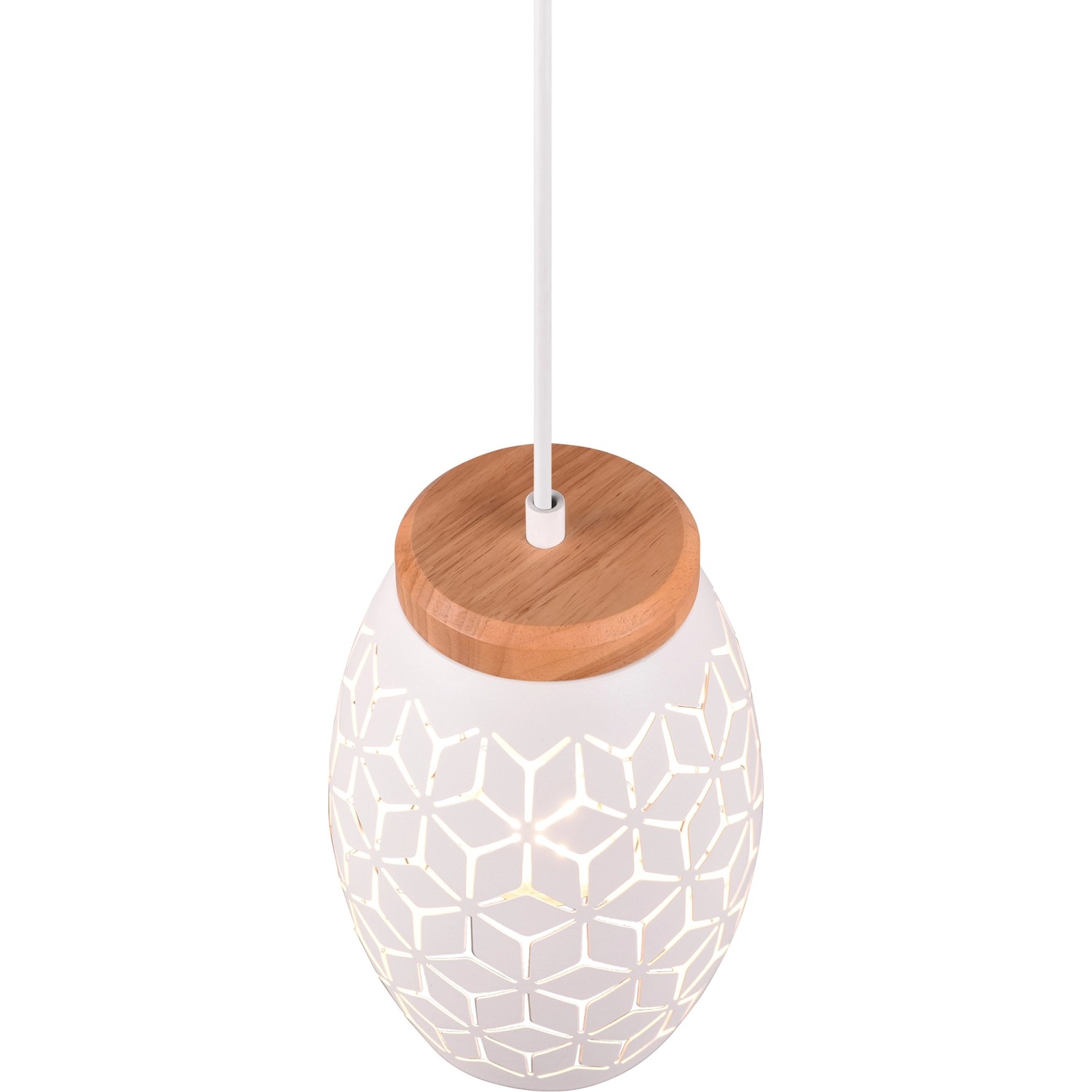 Weiße Reality Pendelleuchte Bidar mit Holzdetails, 1-flammig, für gemütliches Licht.