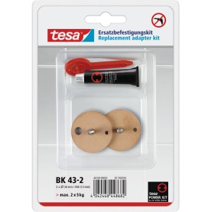 Tesa Power Kit BK43-2: Adapter-Set zur Wandmontage ohne Bohren, mit Kleber, Adaptern und Inbus.