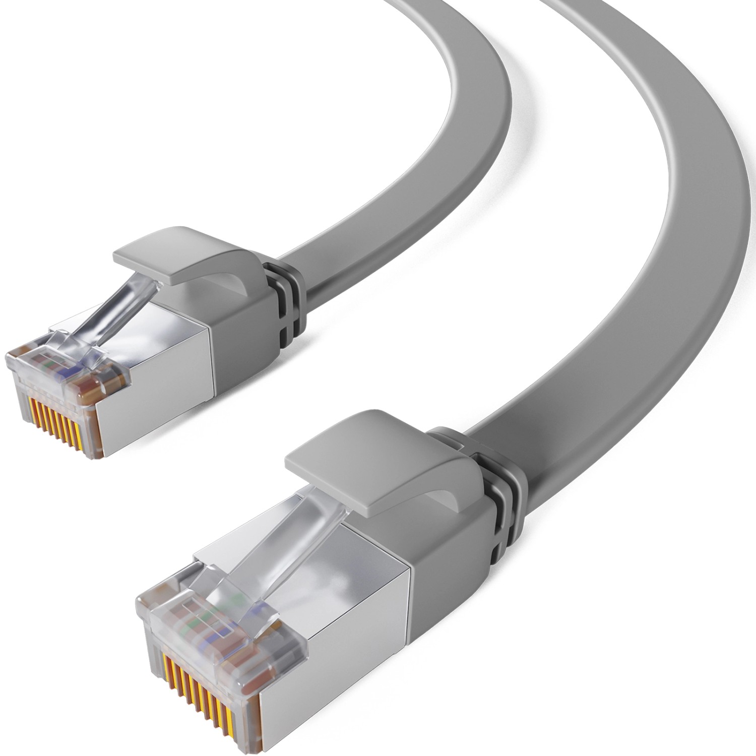 hb-digital Flachkabel CAT 7 Rohkabel RJ45 LAN Kabel Flach Kupfer bis zu 10 Gbit/s U/FTP PVC 2m Grau