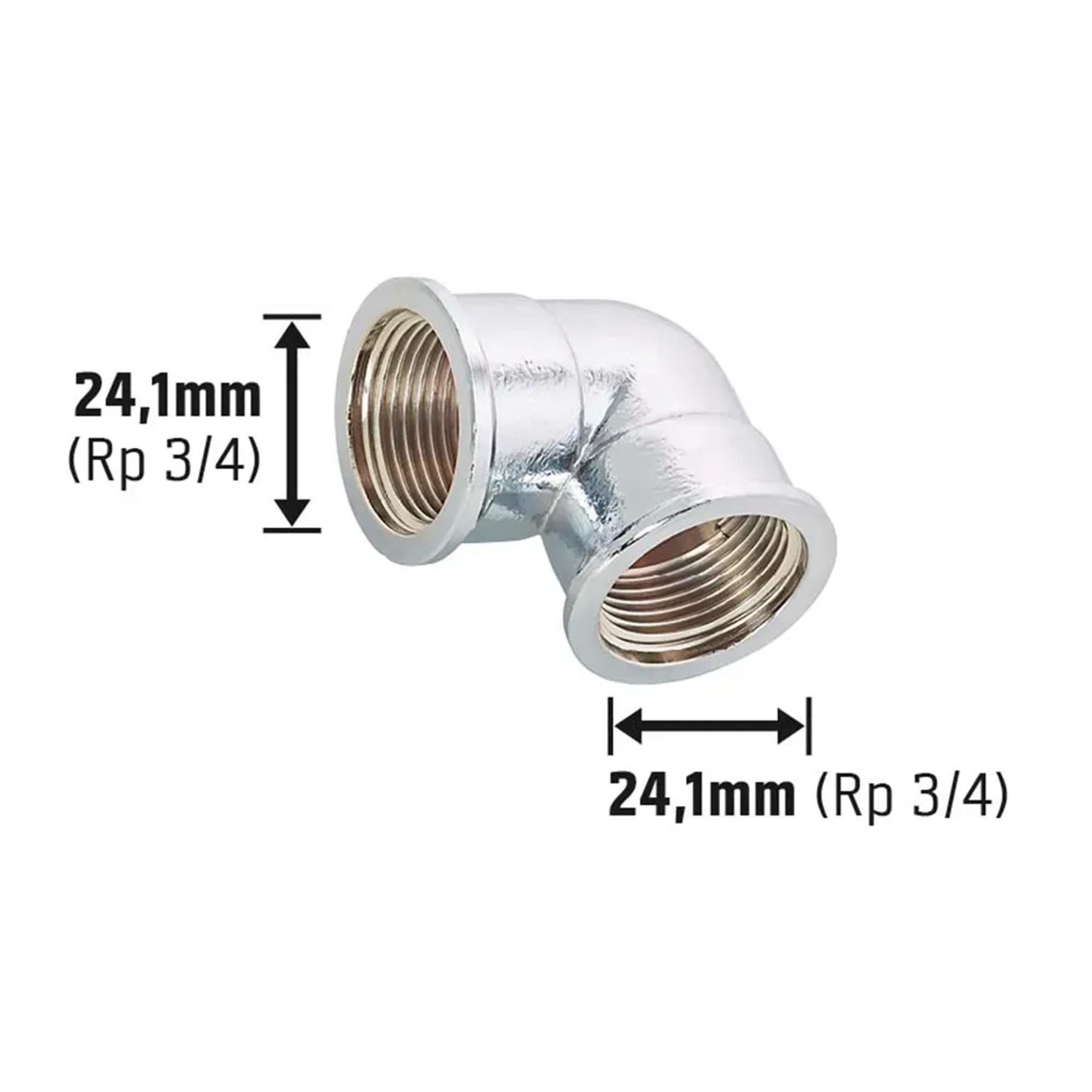 Verchromter Messing Gewinde-Winkel (Rp 3/4) 24,1 mm für Heizung und Sanitär.