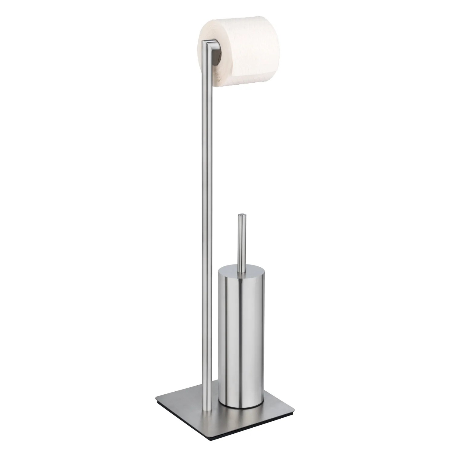 WENKO Stand WC-Garnitur Recco, Edelstahl satiniert, mit Toilettenpapierhalter und WC-Bürste.
