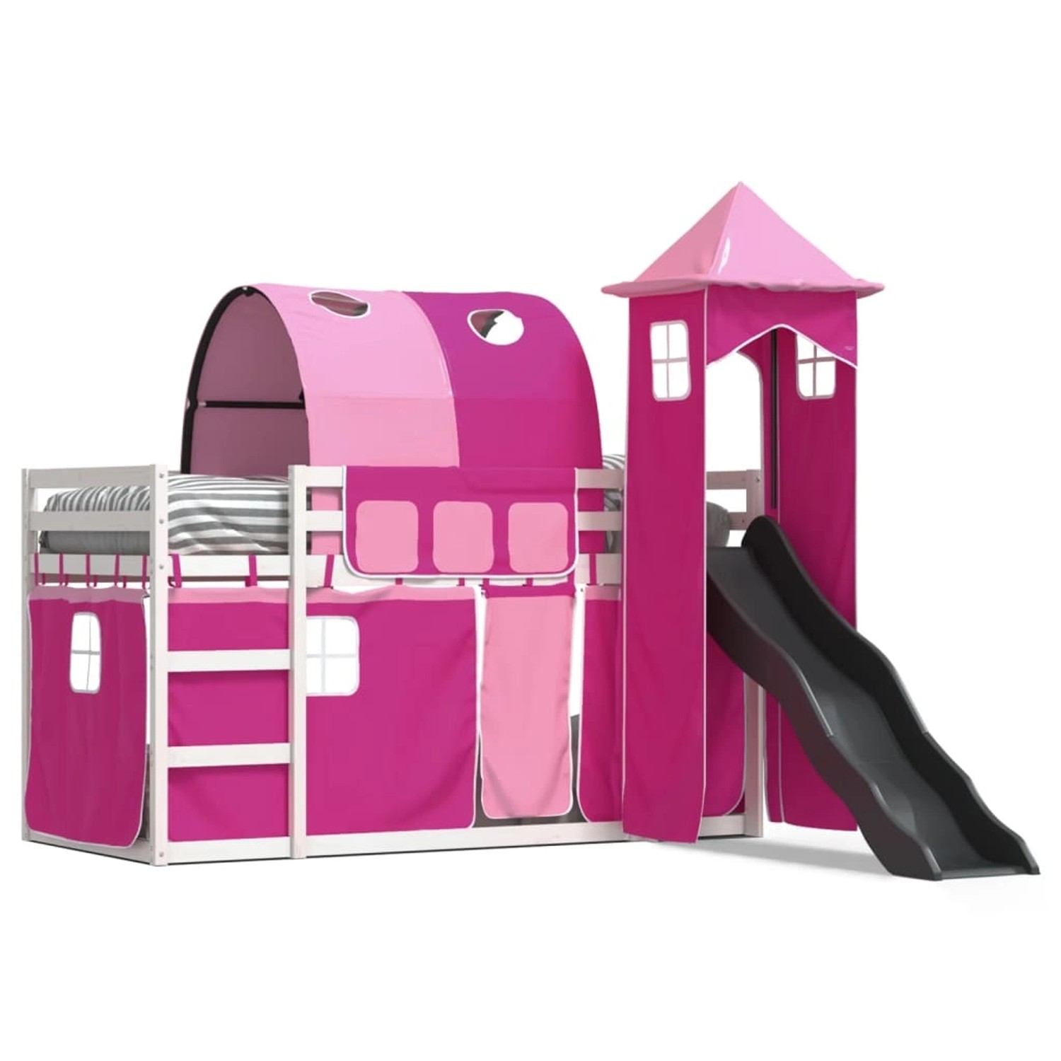 vidaXL Etagenbett mit Rutsche und Gardinen Rosa 90x200 cm 3284166 günstig online kaufen