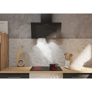 Respekta Dunstabzugshaube CH 33060 SB, 60 cm, Schwarz, mit Glasschirm über einem Kochfeld.