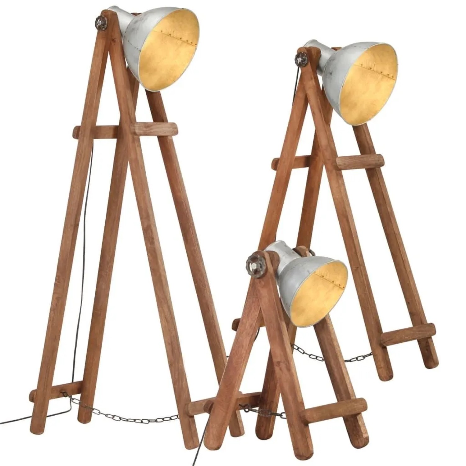 vidaXL Stehlampen 3 Stk Silbern E27 Mango Massivholz 320591