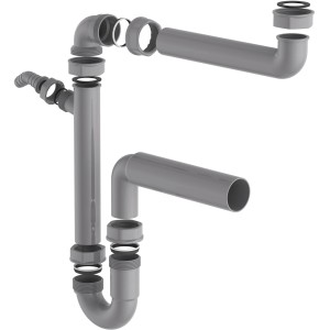 Kirchhoff Raumspar Siphon für Küchenspüle, Eco Save, mit Geräteanschluss für Spülmaschine oder Waschmaschine.