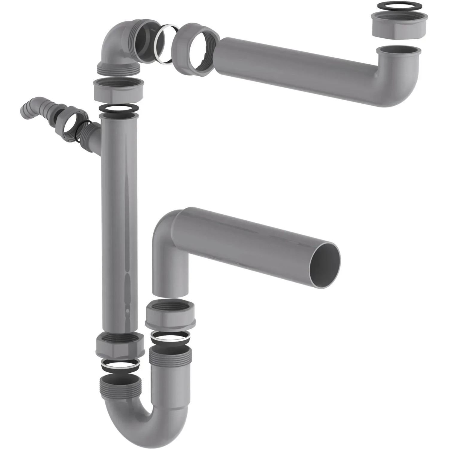 Kirchhoff Raumspar Siphon für Küchenspüle, Eco Save, mit Geräteanschluss für Spülmaschine oder Waschmaschine.