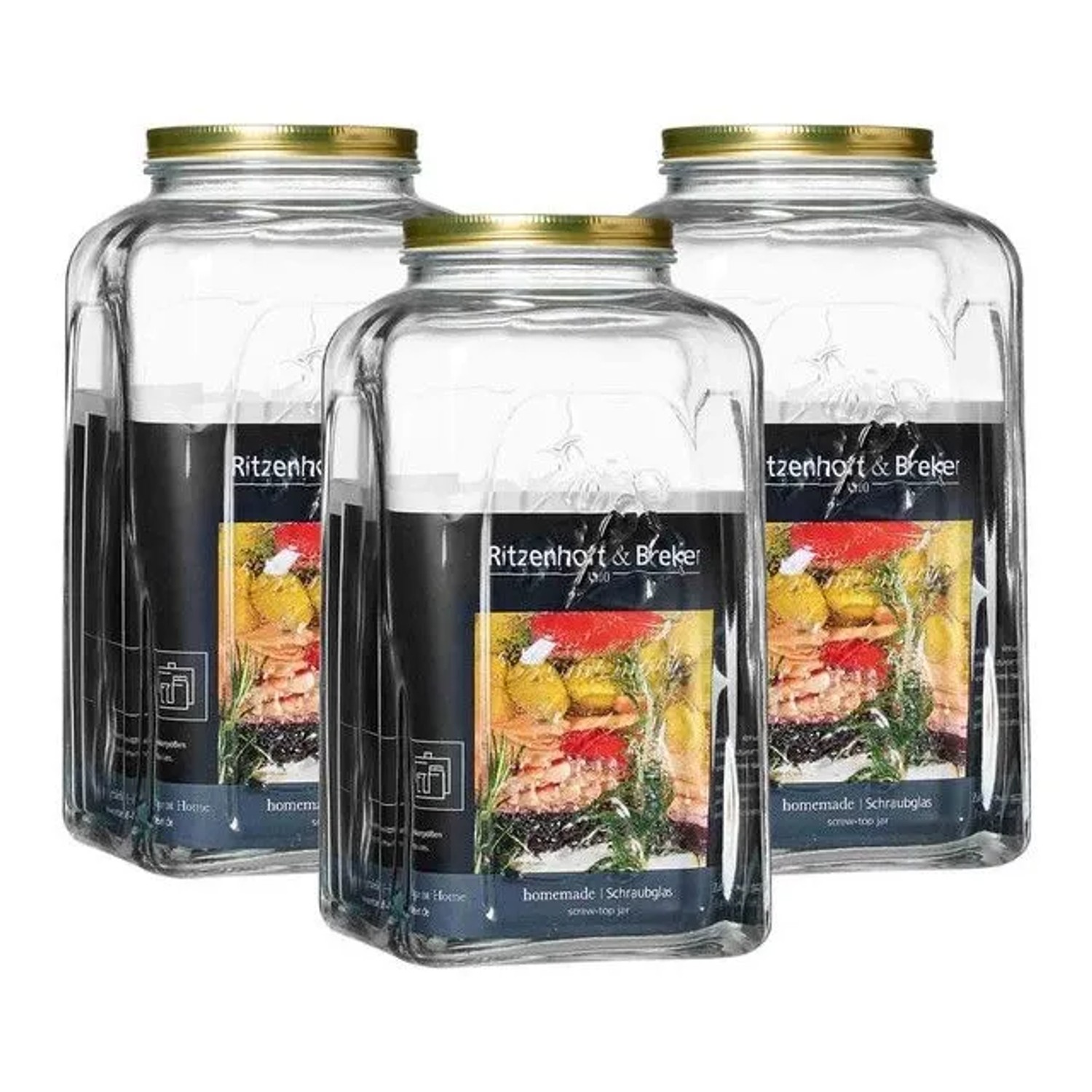 Ritzenhoff & Breker Einmachgläser, 6er Set, 300 ml, mit goldenen Schraubdeckeln.