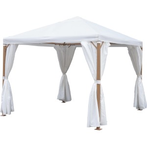 Marana Pavillon mit Stahlrahmen in Holzoptik und weißen Seitenteilen.