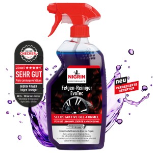 NIGRIN Felgen-Reiniger EvoTec 750ml für Stahl- & Alufelgen. Reinigt selbsttätig Bremsstaub & Schmutz.
