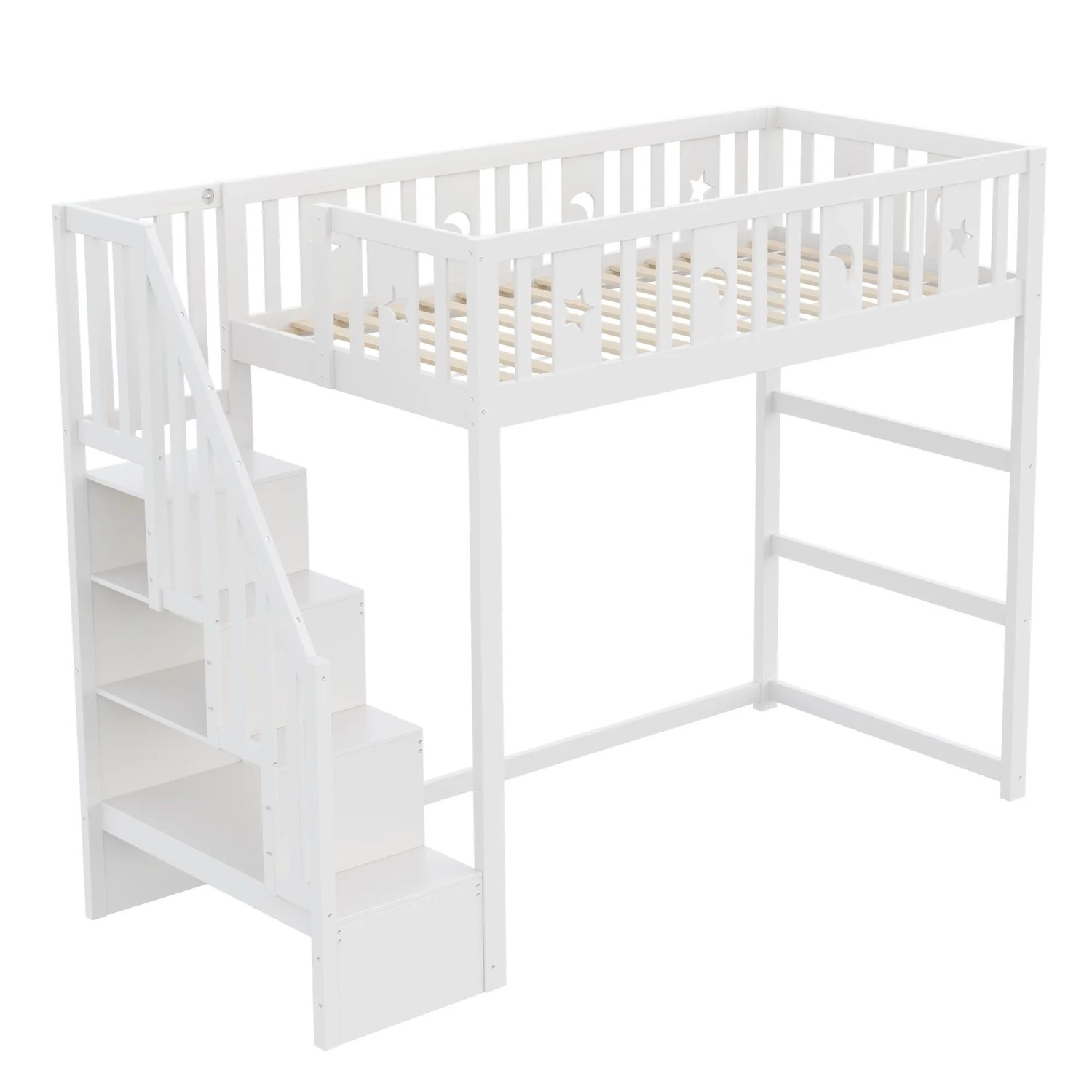 okwish Etagenbett 90x200cm mit Treppe und Sicherheitsgeländer Kinderzimmer Weiß ohne Matratze