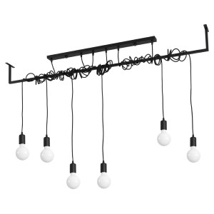 Schwarzer Sollux Lighting Kronleuchter Salamanca 6 mit sechs Glühbirnen im modernen Design.