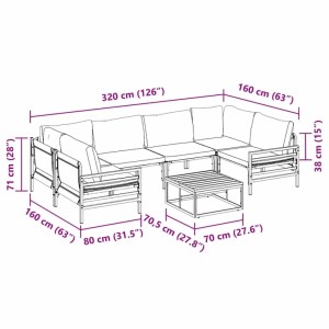 vidaXL Garten-Sofa-Set 7-tlg anthrazit Stahl mit Maßangaben.