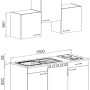 Skizze der Respekta Küchenzeile KB150EYGMIC, 150 cm, Grau-Eiche York Nachbildung, mit Maßen.