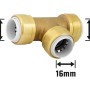 Steck-T-Stück aus Messing, 16 mm, für sichere Rohrverbindungen.