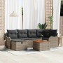 Graues 7-teiliges vidaXL Garten-Sofa-Set aus Polyrattan mit Kissen und Stauraum.