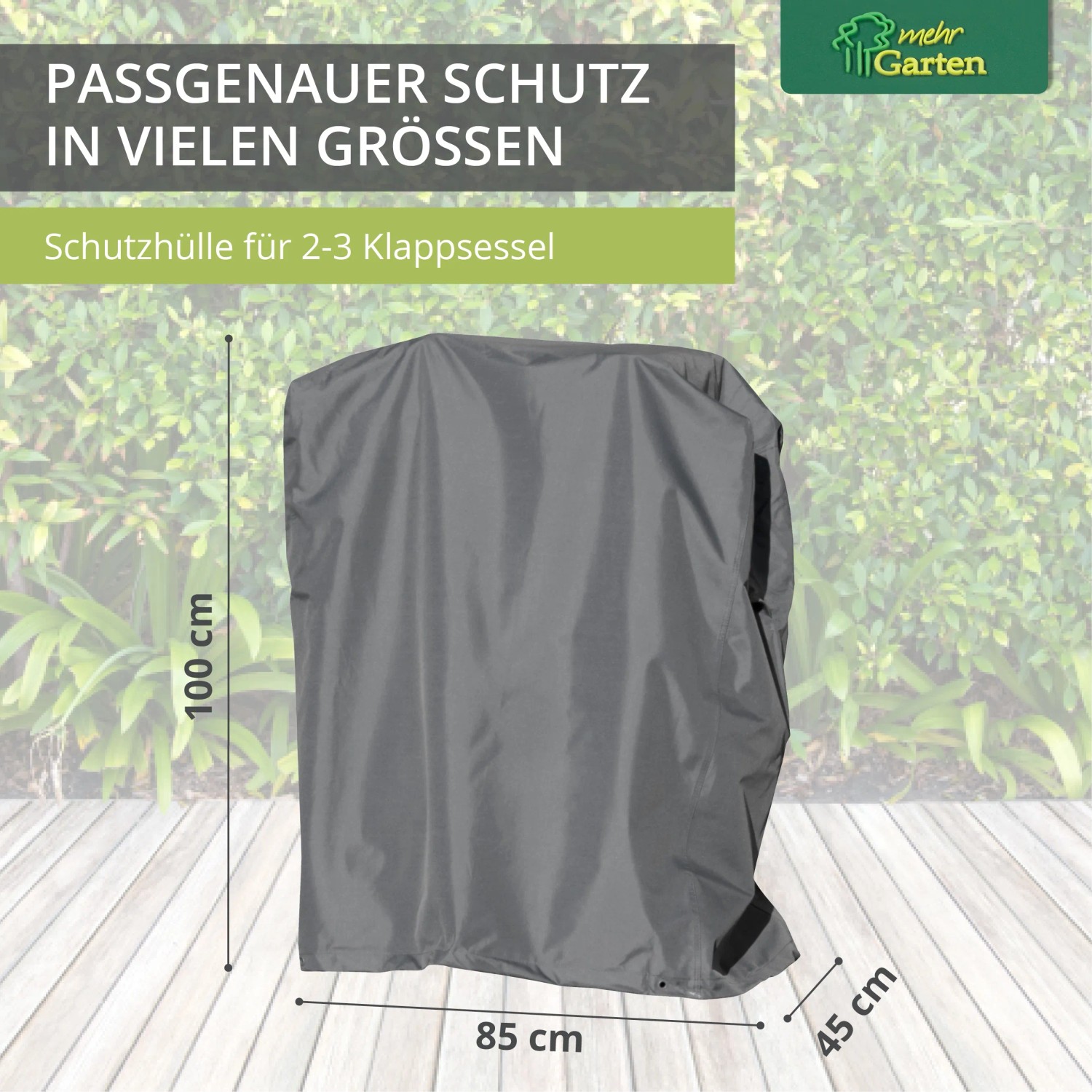 Graue Schutzhülle für Garten Klappsessel, 85x45x100 cm.