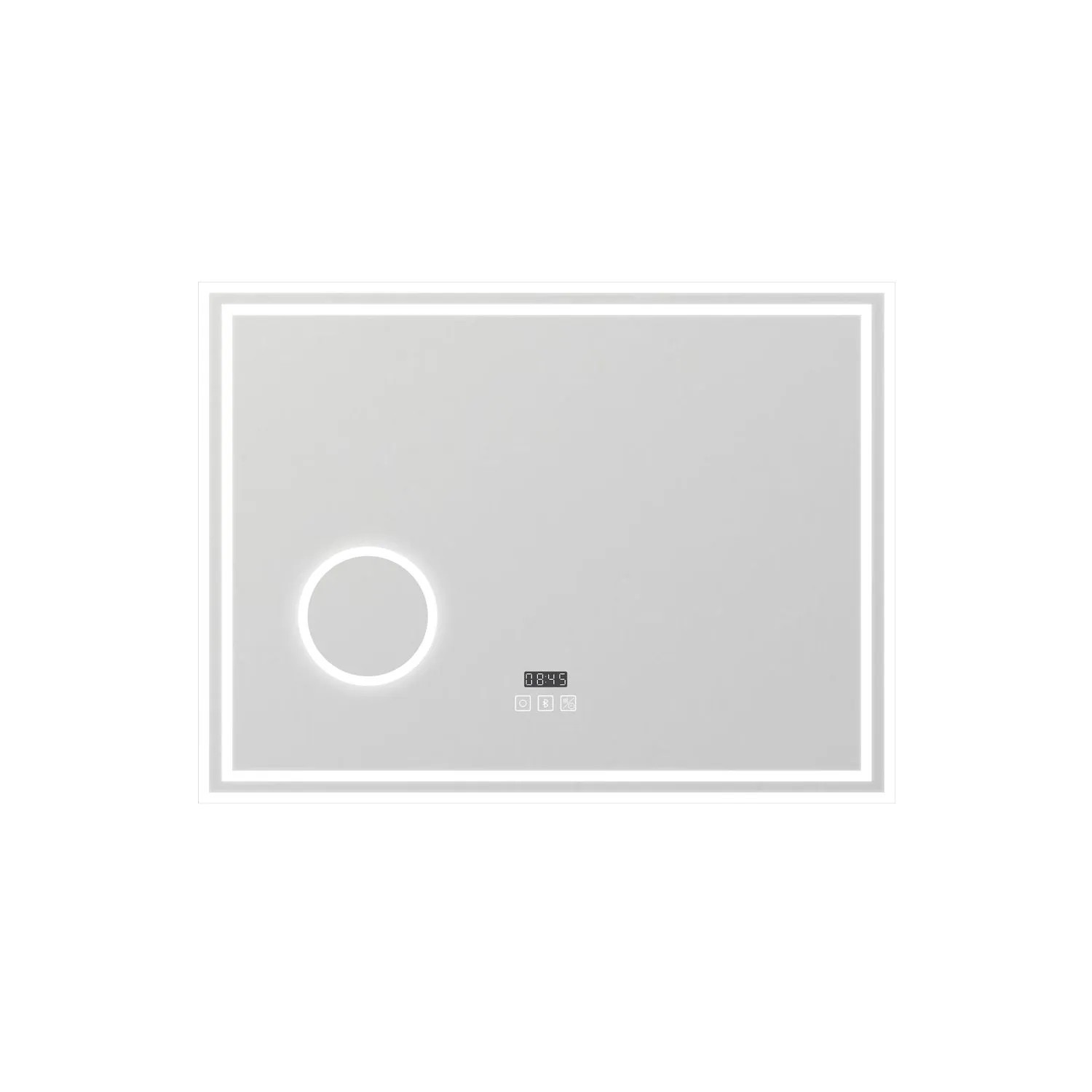 Duschparadies Badspiegel mit LED Beleuchtung 80x60cm Badezimmerspiegel mit Bluetooth Uhr 3 fach Lupe Touch Beschlagfrei