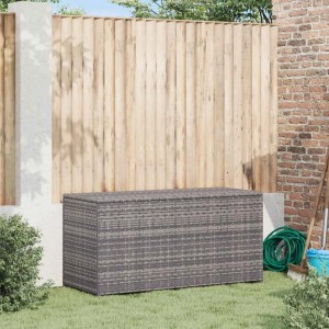Graue Furnicato Garten-Auflagenbox aus Polyrattan, 120x50x60 cm, zur Aufbewahrung im Garten.