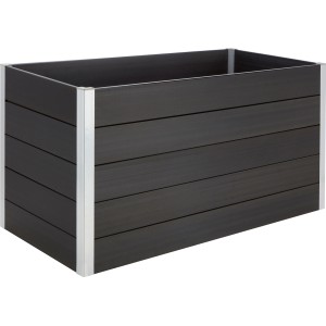 Graues WPC Hochbeet (75x150x70cm) mit Aluminiumpfosten für Garten, Terrasse oder Balkon.