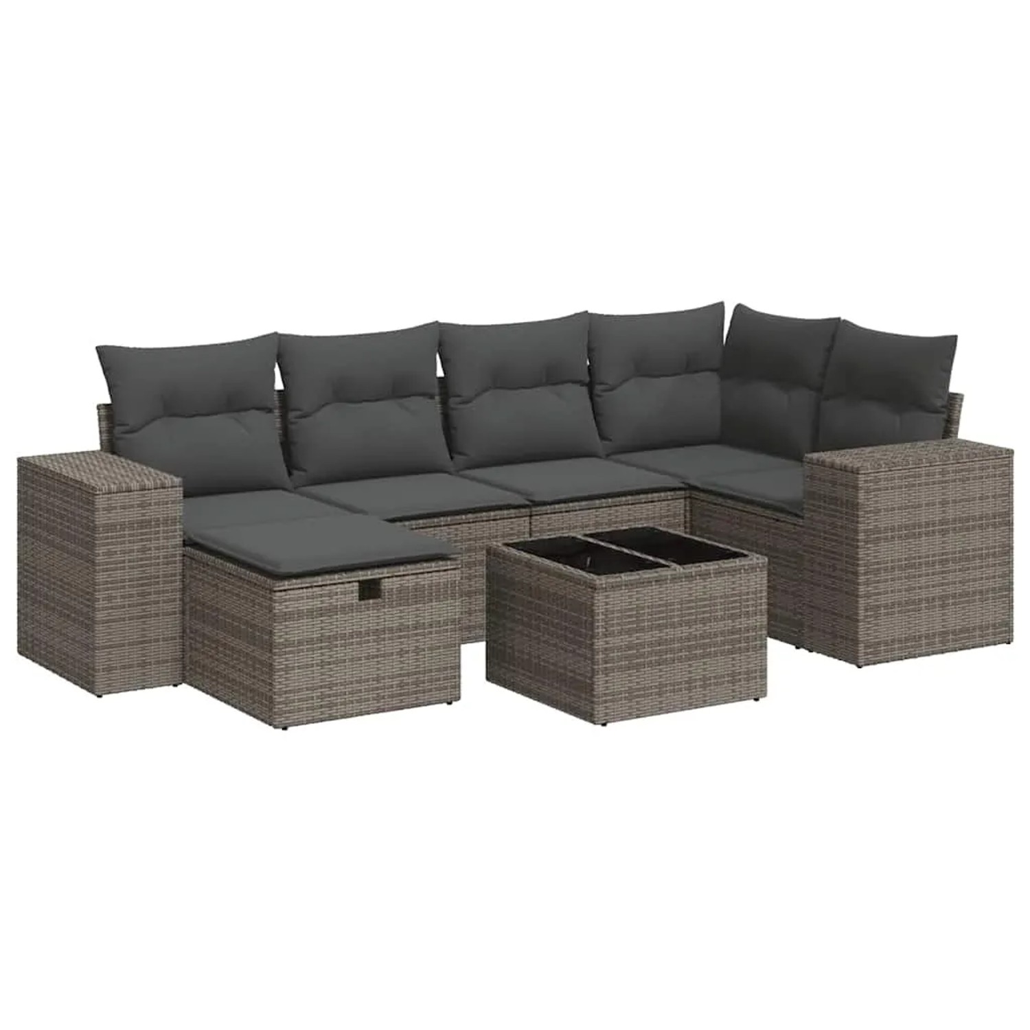 vidaXL 7-Tlg Garten-Sofagarnitur mit Kissen Grau Poly Rattan 3325696