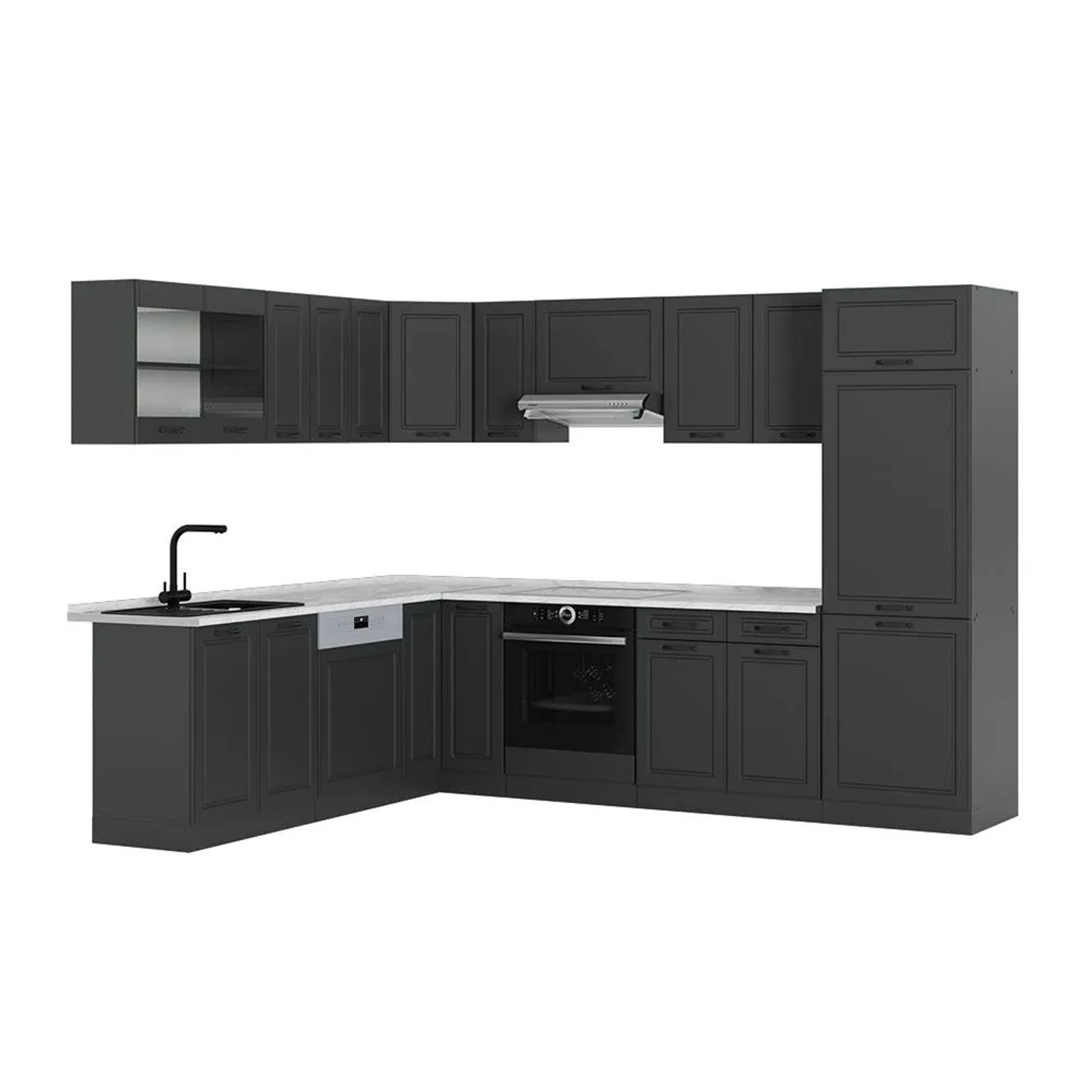 Vicco Eckküche R-Line Anthrazit Landhaus/Anthrazit 287 x 82, AP Marmor