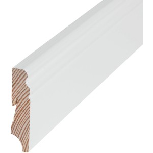 Weiße Massivholz Sockelleiste, 70 mm hoch, für harmonische Bodenabschlüsse.