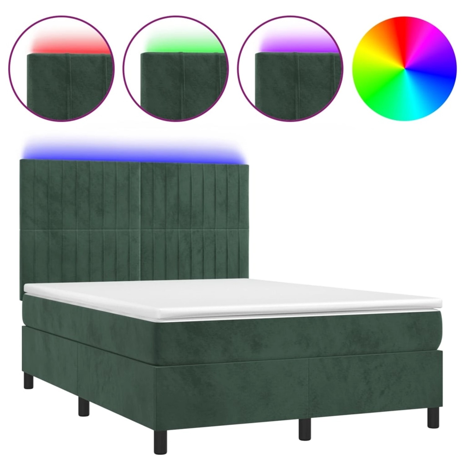 vidaXL Boxspringbett mit Matratze & LED Dunkelgrün 140x200 cm Samt 3136248 günstig online kaufen
